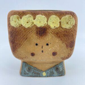 vintage uctci ceramic wall pocket vase with hand painted girl face floral